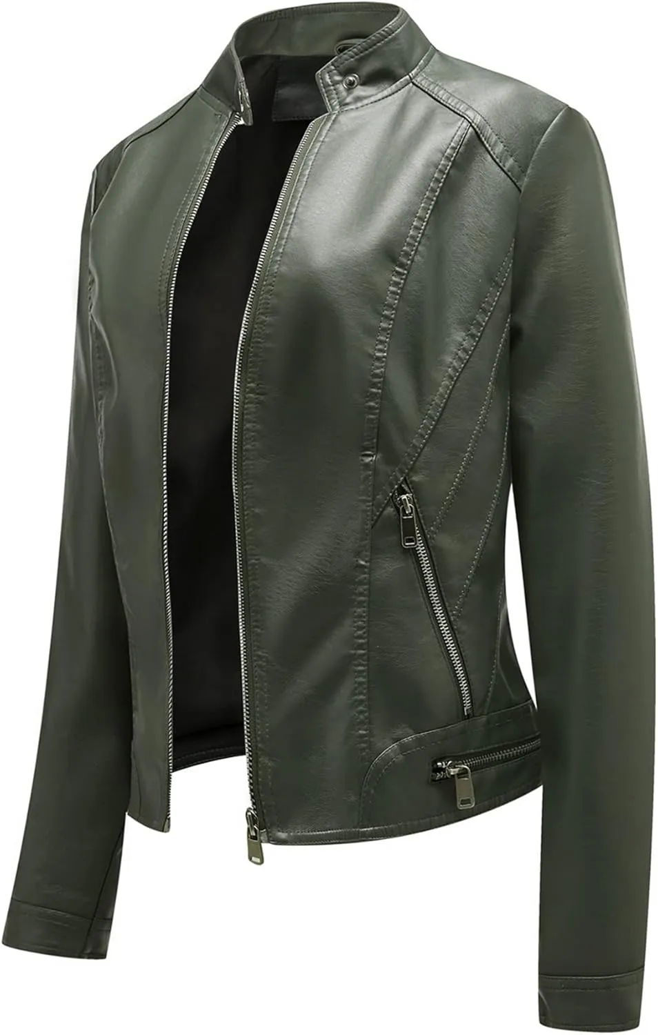 Women's Leather Racer Jacket, Faux Leather Casual Short Jacket Fashion Moto Biker Leather Outwear Coat