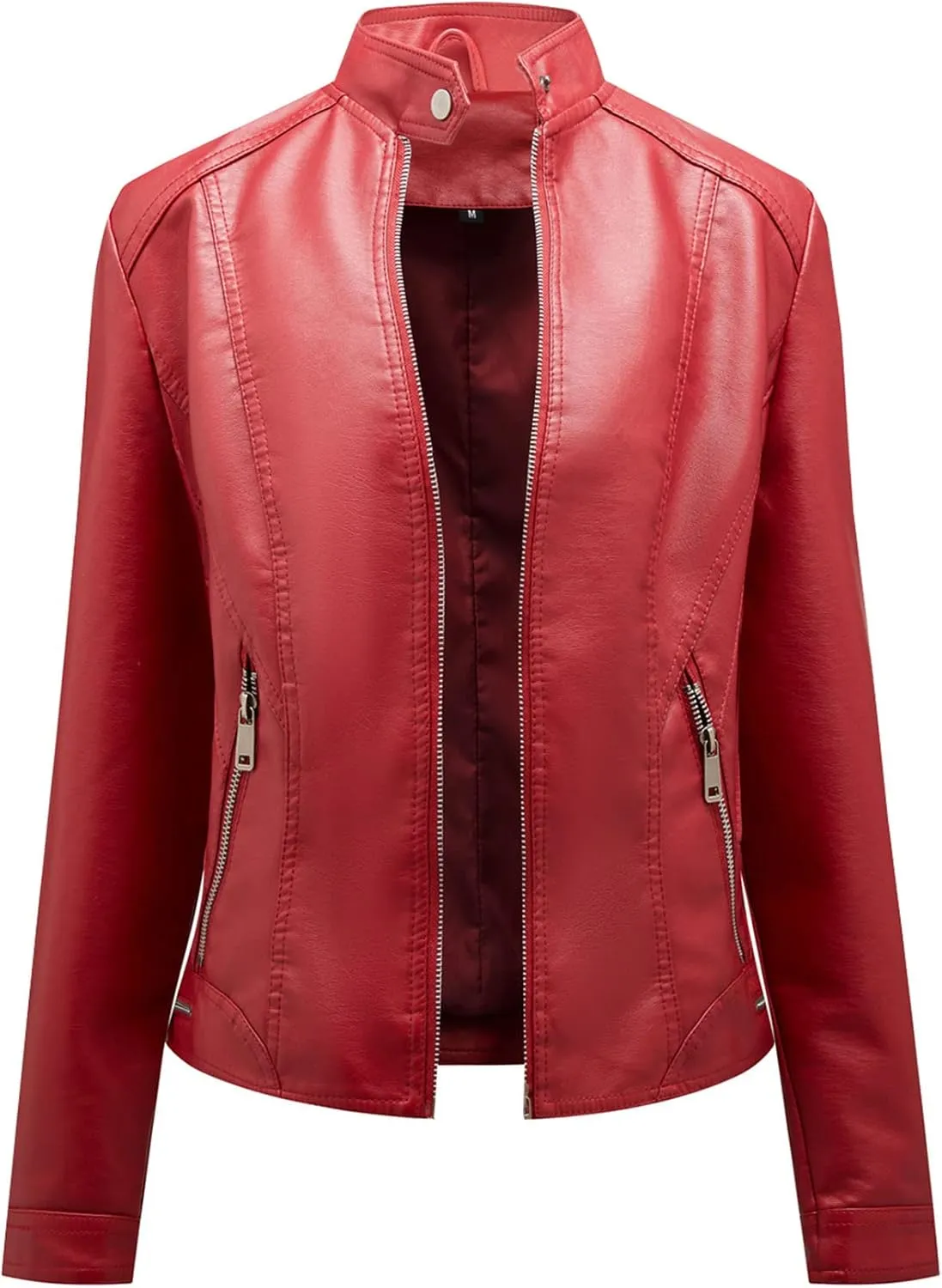 Women's Leather Racer Jacket, Faux Leather Casual Short Jacket Fashion Moto Biker Leather Outwear Coat