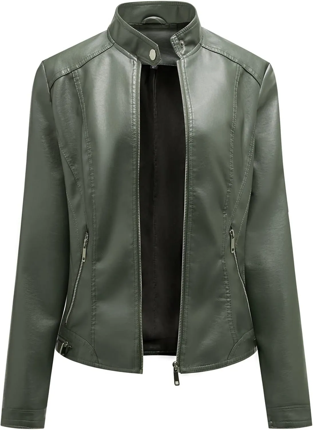 Women's Leather Racer Jacket, Faux Leather Casual Short Jacket Fashion Moto Biker Leather Outwear Coat