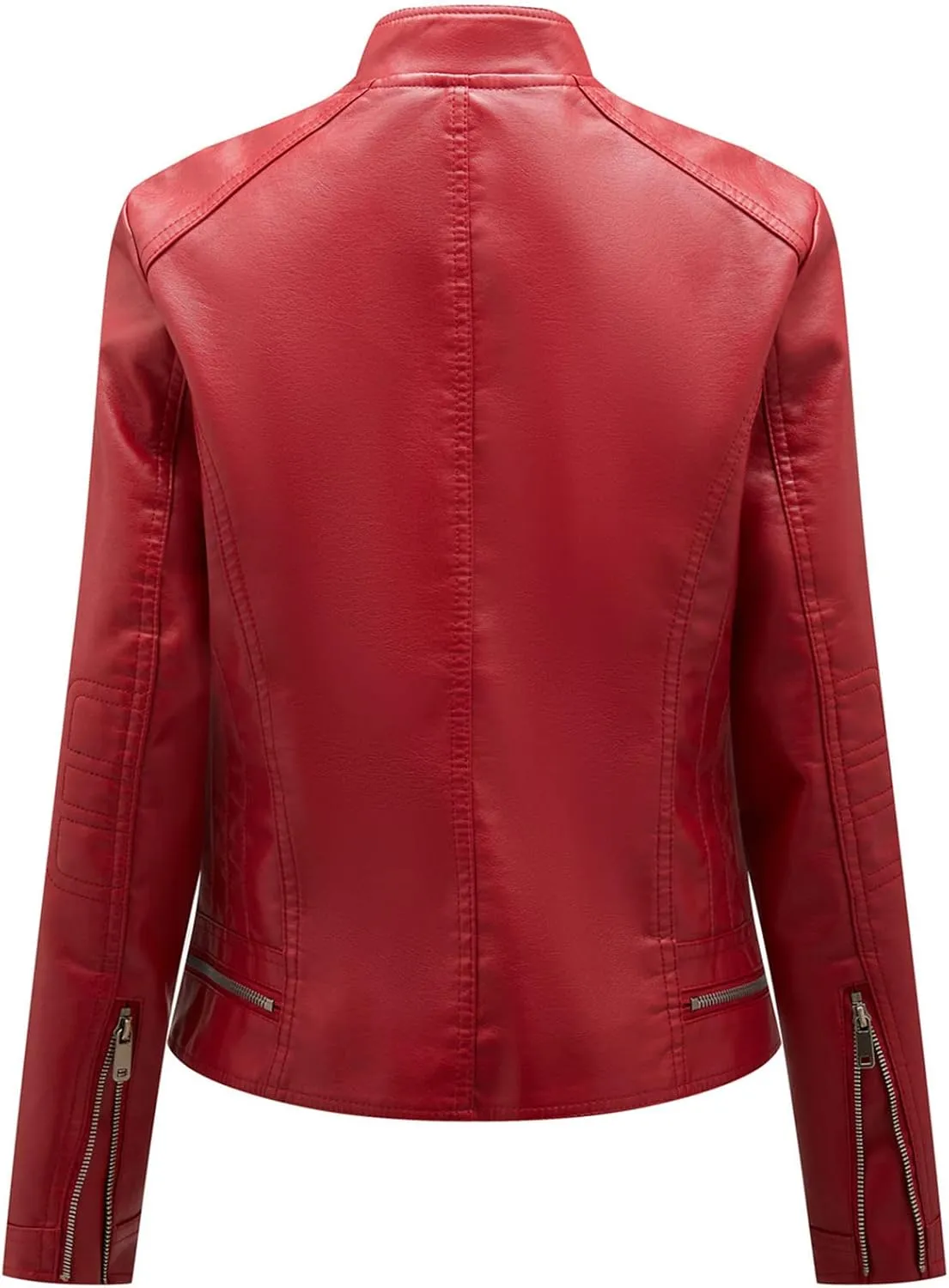 Women's Leather Racer Jacket, Faux Leather Casual Short Jacket Fashion Moto Biker Leather Outwear Coat