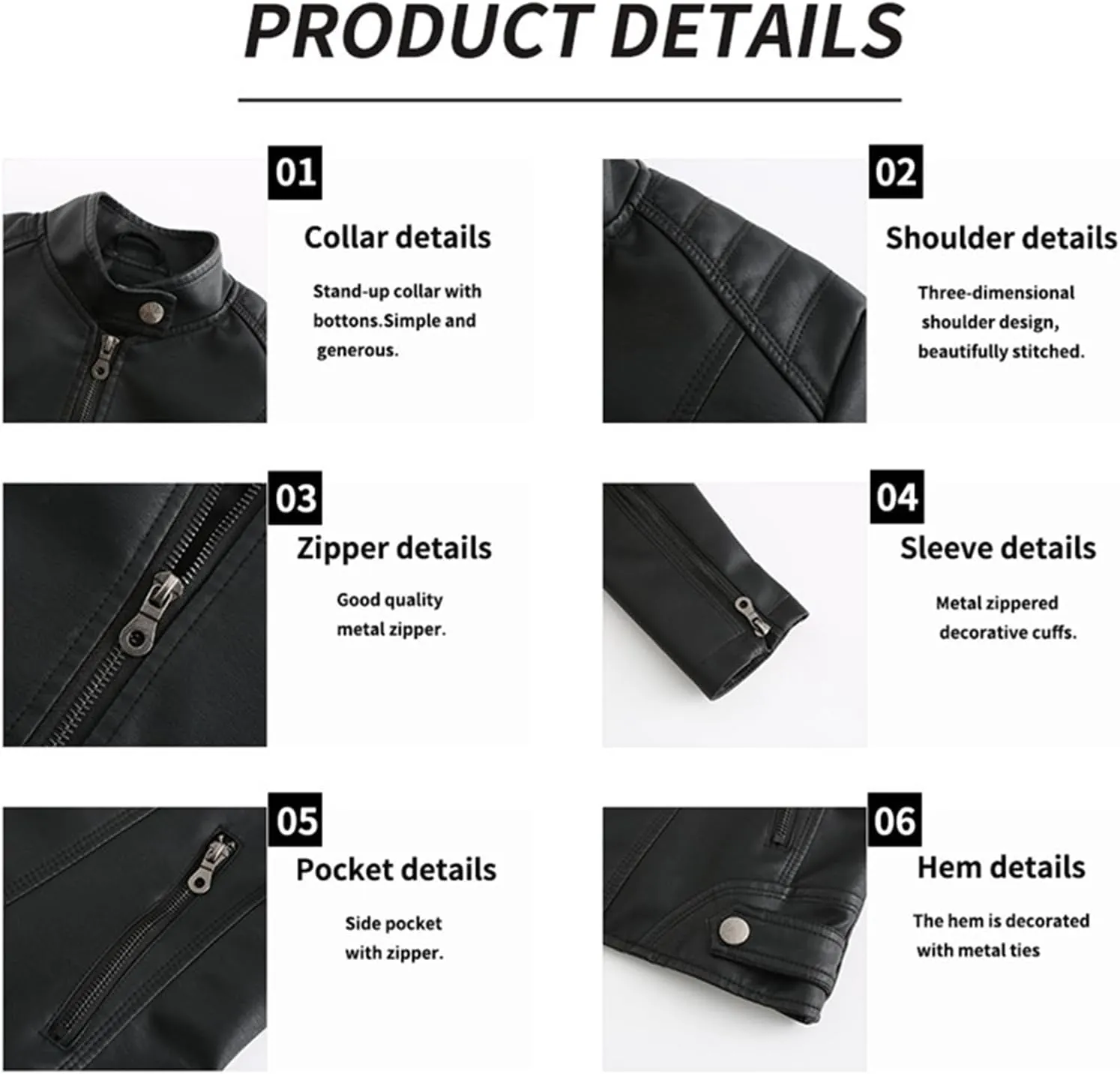 Women's Long Sleeve Motorcycle Jacket Faux PU Slim Fit Zip Up Moto Biker Cropped Outerwear Jackets