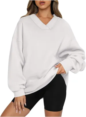 Women's Oversized Hoodies Sweatshirt,Casual V Neck Long Sleeve Pullover Tunic Comfy Basic Tops, Comfy Sweaters