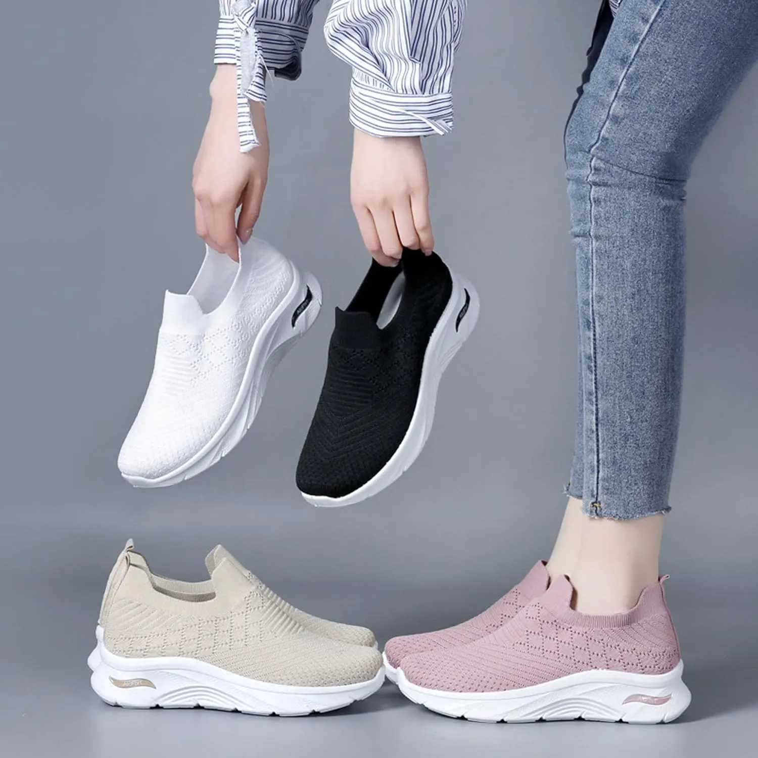Women's Sports Shoes Breathable Soft Sole Non-Slip Wear-Resistant Running Slip on Tennis Lightweight Walking Sneakers