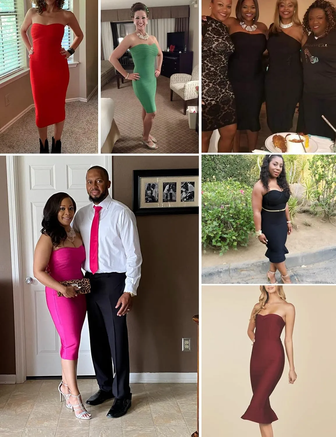 Women's Strapless Bandage Dress Celebrity Midi Evening Party Bodycon Dresses