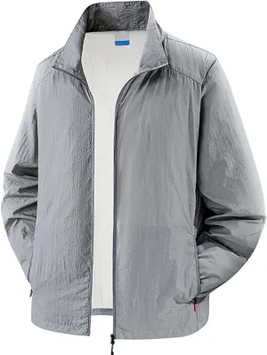 Women's Sunscreen Jacket Men Unisex Long Sleeve No Hat Stand Zippered Pocket Casual Loose All Day Comfort Sport Coat