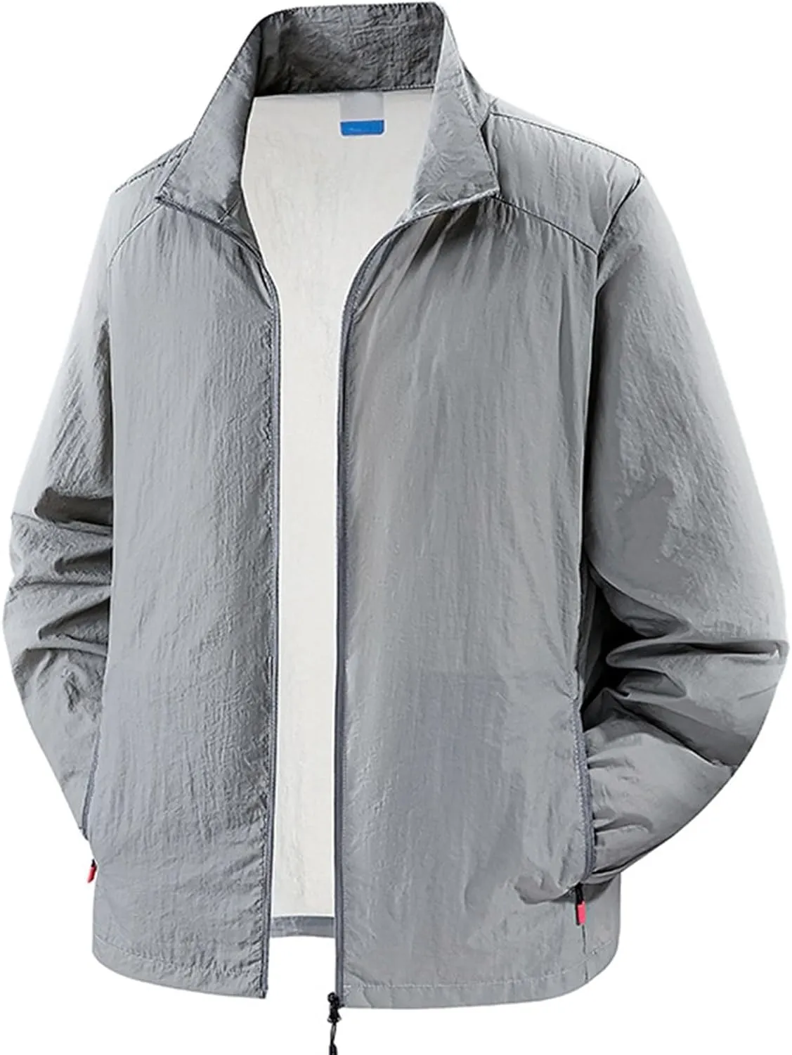 Women's Sunscreen Jacket Men Unisex Long Sleeve No Hat Stand Zippered Pocket Casual Loose All Day Comfort Sport Coat