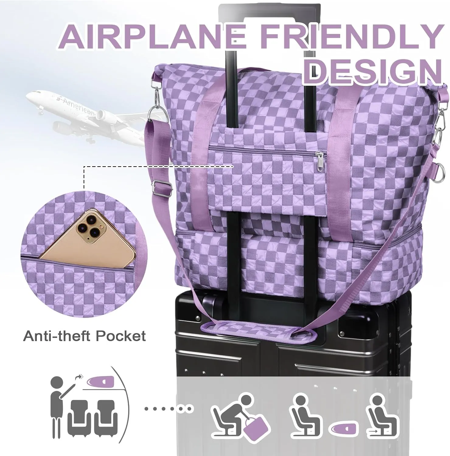 WOOMADA Weekender Bag for Women, Travel Duffel Bags with Shoe Compartment & Wet Pocket, Personal Item Bag for Airlines
