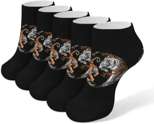Yin and Yang Orange Tiger White 5 Pairs Low Cut Ankle Socks for Men Women Athletic Running Socks No Show Breathable