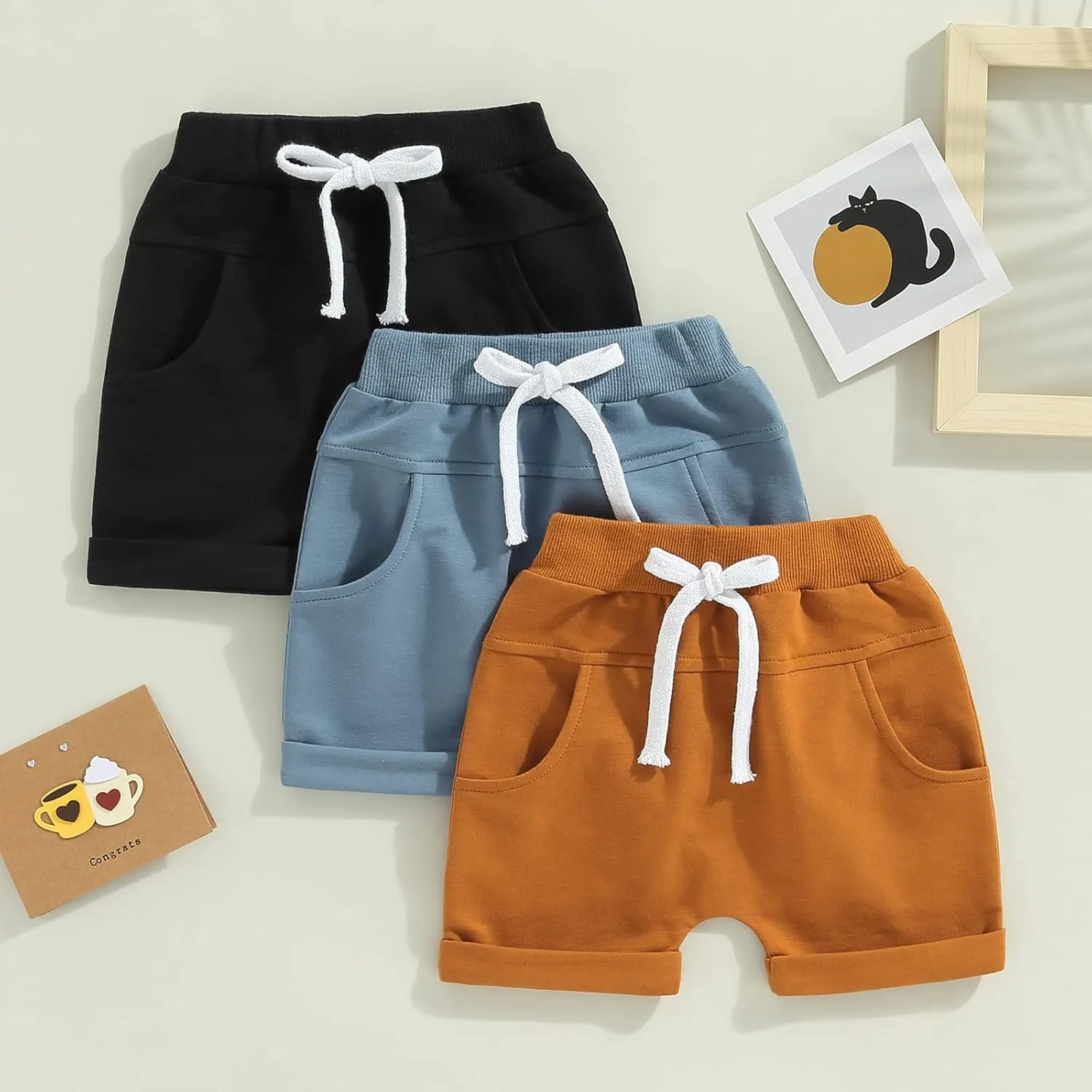 Yoawdats Baby Boys' 3-Pack Pull-on Jogger Shorts Knit Shorts Classic Fit Elastic Waist Toddler Shorts Kids Multipacks Pants