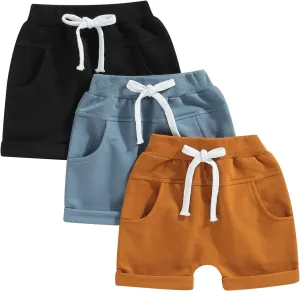 Yoawdats Baby Boys' 3-Pack Pull-on Jogger Shorts Knit Shorts Classic Fit Elastic Waist Toddler Shorts Kids Multipacks Pants