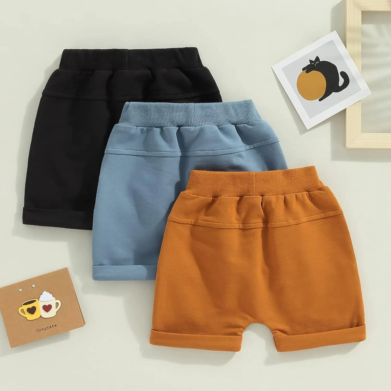 Yoawdats Baby Boys' 3-Pack Pull-on Jogger Shorts Knit Shorts Classic Fit Elastic Waist Toddler Shorts Kids Multipacks Pants