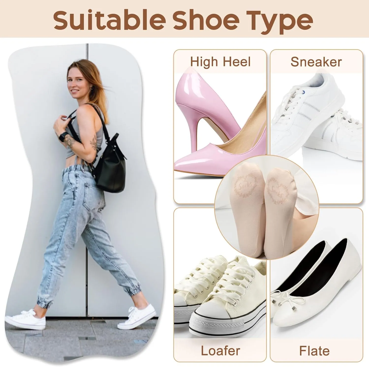 YSense Womens Thin No Show Socks for Flats Heels 6 Pairs, Low Cut Liner Silicone Non Slip Invisible Socks for Women