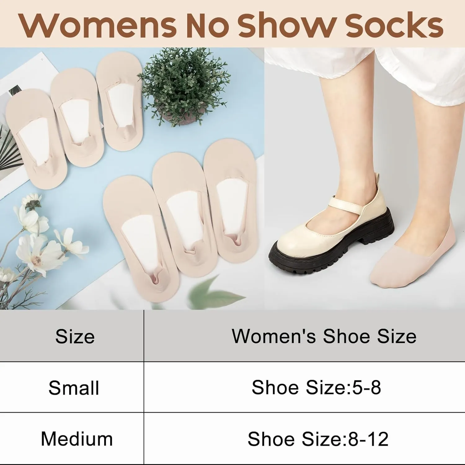 YSense Womens Thin No Show Socks for Flats Heels 6 Pairs, Low Cut Liner Silicone Non Slip Invisible Socks for Women